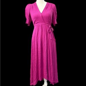 Anthropologie Maeve Magenta Wrap High-Low Midi Dress